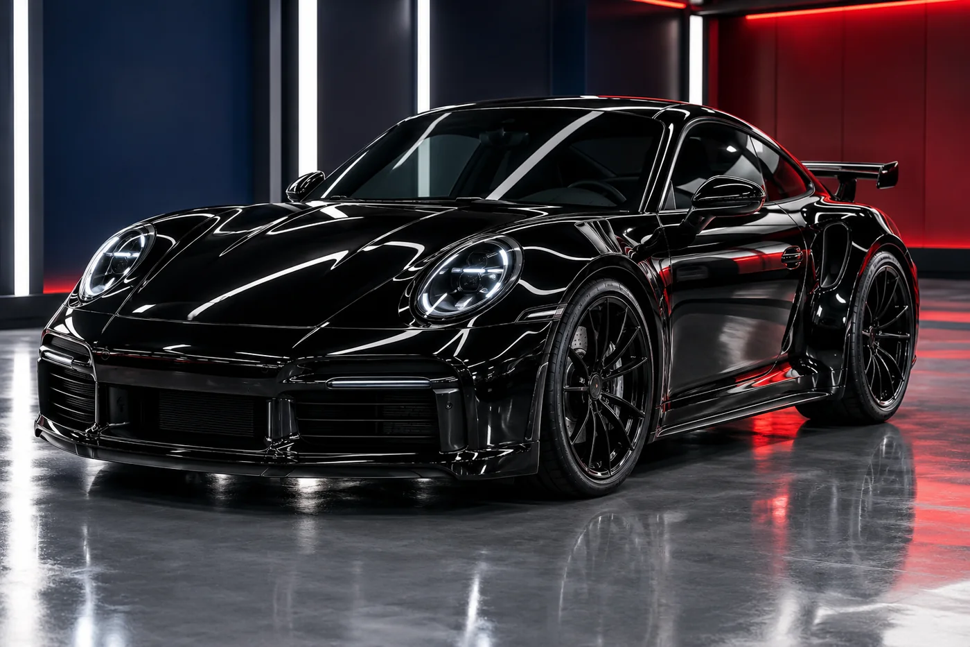 Porsche مغطاة بفيلم أسود لامع