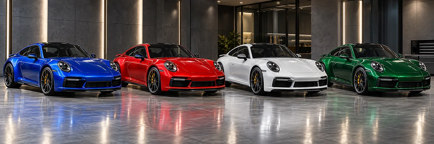 سيارات Porsche متطابقة بعد تغيير اللون إلى ألوان متعددة